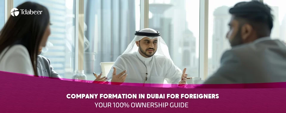 A team of foreign investors planning the steps for company formation in Dubai with 100% ownership.